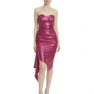 Stunning Badgley Mischka Strapless Side Tie Mini Dress -Size 6 Magenta color-NWT